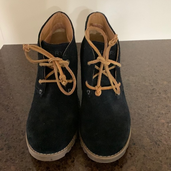 Sperry Shoes - Sperry Stella Wedge Lace Up Black Booties Size 7